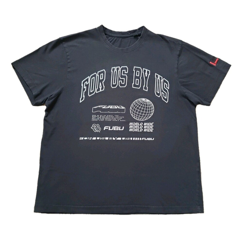 Vintage Y2K FUBU World Wide For Us By Us Size Medium Mens Black T-Shirt Urban